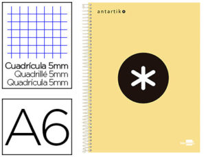 CUADERNO ESPIRAL LIDERPAPEL A6 MICRO ANTARTIK TAPA FORRADA100H 100 GR CUADRO 5MM 4 BANDACOLOR AMARILLO PIÑA