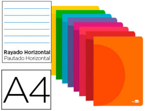 LIBRETA LIDERPAPEL 360 TAPA DE PLASTICO A4 48 HOJAS 90G/M2 HORIZONTAL CON MARGEN COLORES SURTIDOS