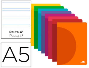 LIBRETA LIDERPAPEL 360 TAPA DE PLASTICO A5 48 HOJAS 90G/M2 PAUTA 4 3,5MM CON MARGEN COLORES SURTIDOS