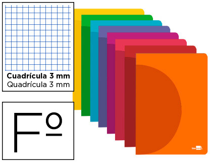 LIBRETA LIDERPAPEL 360 TAPA DE PLASTICO A4 48 HOJAS 90G/M2 CUADRO 3 MM CON MARGEN COLORES SURTIDOS