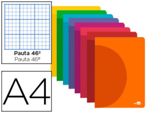 LIBRETA LIDERPAPEL 360 TAPA DE PLASTICO A4 48 HOJAS 90G/M2 RAYADO Nº 46 COLORES SURTIDOS