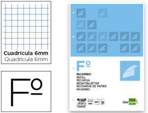RECAMBIO LIDERPAPEL FOLIO 100 H 4TF-07 CUADRO 6 MM 4 TALADROS CON MARGEN