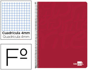 CUADERNO ESPIRAL LIDERPAPEL FOLIO WRITE TAPA BLANDA 80H 60GR CUADRO 4MM CON MARGEN COLOR ROJO