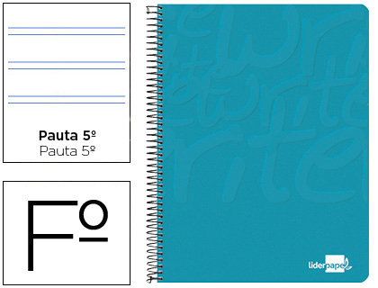 CUADERNO ESPIRAL LIDERPAPEL FOLIO WRITE TAPA BLANDA 80H 60GR PAUTA 2,5 MM CON MARGEN COLOR TURQUESA