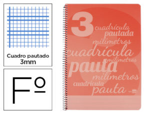CUADERNO ESPIRAL LIDERPAPEL FOLIO PAUTAGUIA TAPA PLASTICO 80H 75GR CUADRO PAUTADO 3MM CON MARGEN COLOR ROJO