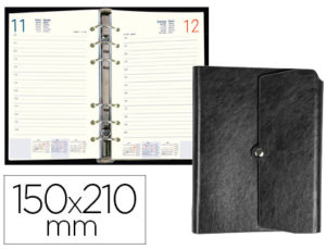 AGENDA ANILLAS LIDERPAPEL TINDE 15X21 CM DIA PAGINA NEGRO SIMIL PIEL ENVEJECIDA PAPEL 70 GR