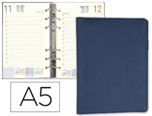 AGENDA ANILLAS LIDERPAPEL DION 15X21 CM DIA PAGINA AZUL SIMIL PIEL MATE PAPEL 70 GR