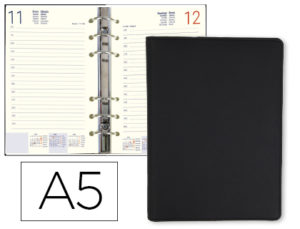 AGENDA ANILLAS LIDERPAPEL DION 15X21 CM DIA PAGINA NEGRA SIMIL PIEL MATE PAPEL 70 GR