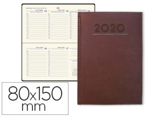 AGENDA ENCUADERNADA LIDERPAPEL CRETA 8X15 CM 2020 SEMANA VISTA COLOR BURDEOS PAPEL 70 GR