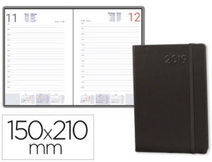 AGENDA ENCUADERNADA LIDERPAPEL ESPARTA 15X21 CM 2020 DIA PAGINA CON GOMILLA COLOR NEGRA PAPEL 70 GR