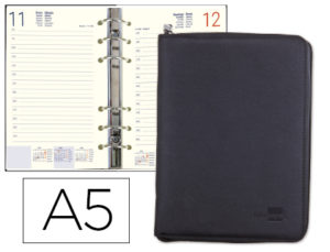 AGENDA ANILLAS LIDERPAPEL TARENTO 15X21 CM DIA PAGINA NYLON COLOR NEGRO PAPEL 70 GR