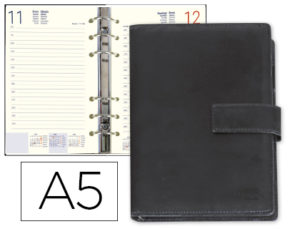 AGENDA ANILLAS LIDERPAPEL ITACA 15X21 CM 2020 DIA PAGINA NEGRO SIMIL PIEL BRILLO PAPEL 70 GR