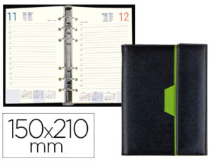 AGENDA ANILLAS LIDERPAPEL NERO 15X21 CM 2020 DIA PAGINA COLOR NEGRO/VERDE PAPEL 70 GR