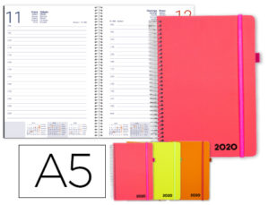 AGENDA ESPIRAL LIDERPAPEL NEON A5 2020 DIA PAGINA COLORES SURTIDOS PAPEL 70 GR