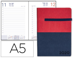 AGENDA ENCUADERNADA LIDERPAPEL LEONTIO A5 2020 DIA PAGINA ROJA AZUL PAPEL 70 GR