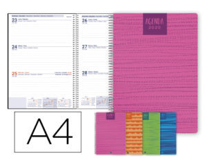 AGENDA ESPIRAL LIDERPAPEL CLASSIC A4 2020 SEMANA VISTA PORTADA POLIPROPILENO COLORES SURTIDOS PAPEL 70 GR