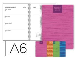 AGENDA ESPIRAL LIDERPAPEL CLASSIC A6 2020 SEMANA VISTA PORTADA POLIPROPILENO COLORES SURTIDOS PAPEL 70 GR