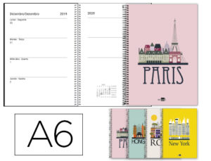 AGENDA ESPIRAL LIDERPAPEL GAZI A6 2020 SEMANA VISTA PORTADA POLIPROPILENO PAPEL 70 GR