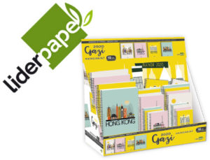AGENDA ESPIRAL LIDERPAPEL GAZI 2020 PORTADA POLIPROPILENO EXPOSITOR DE 15 UNIDADES TAMANO A4 A5 A6