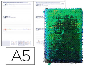AGENDA ENCUADERNADA LIDERPAPEL CEFALONIA A5 2020 SEMANA VISTA LENTEJUELA COLOR VERDE PAPEL 70 GR