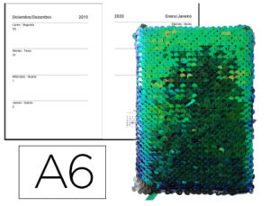 AGENDA ENCUADERNADA LIDERPAPEL CEFALONIA A6 2020 SEMANA VISTA LENTEJUELA COLOR VERDE PAPEL 70 GR