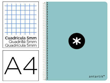 CUADERNO ESPIRAL LIDERPAPEL A4 ANTARTIK TAPA DURA 80H 100 GR CUADRO 5MM COLOR MENTA