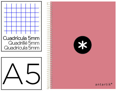 CUADERNO ESPIRAL LIDERPAPEL A5 ANTARTIK TAPA DURA 80H 100 GR CUADRO 5MM COLOR CORAL