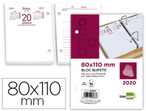 BLOC BUFETE LIDERPAPEL 80X110 MM 2020 PAPEL 80 GR TEXTO EN CASTELLANO
