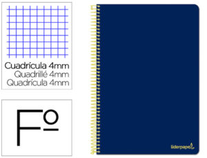 CUADERNO ESPIRAL LIDERPAPEL FOLIO SMART TAPA BLANDA 80H 60GR CUADRO 4MM CON MARGEN COLOR AZUL OSCURO