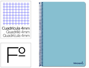 CUADERNO ESPIRAL LIDERPAPEL FOLIO SMART TAPA BLANDA 80H 60GR CUADRO 4MM CON MARGEN COLOR CELESTE