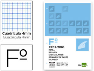 RECAMBIO LIDERPAPEL FOLIO 80 H 4TF-01-8 CUADRO 4 MM 4 TALADROS CON MARGEN
