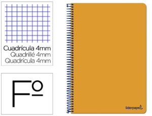 CUADERNO ESPIRAL LIDERPAPEL FOLIO SMART TAPA BLANDA 80H 60GR CUADRO 4MM CON MARGEN COLOR NARANJA
