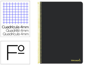 CUADERNO ESPIRAL LIDERPAPEL FOLIO SMART TAPA BLANDA 80H 60GR CUADRO 4MM CON MARGEN COLOR NEGRO