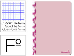 CUADERNO ESPIRAL LIDERPAPEL FOLIO SMART TAPA BLANDA 80H 60GR CUADRO 4MM CON MARGEN COLOR ROSA