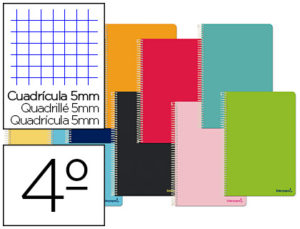 CUADERNO ESPIRAL LIDERPAPEL CUARTO SMART TAPA BLANDA 80H 60GR CUADRO 5MM CON MARGEN COLORES SURTIDOS