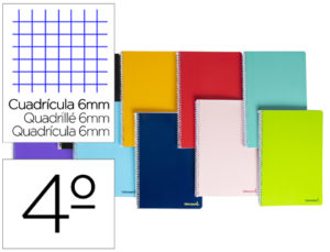 CUADERNO ESPIRAL LIDERPAPEL CUARTO SMART TAPA BLANDA 80H 60GR CUADRO 6MM CON MARGEN COLORES SURTIDOS
