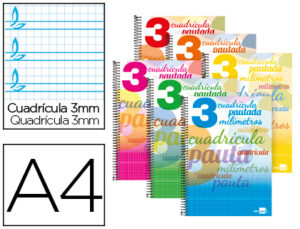 LIBRETA LIDERPAPEL PAUTAGUIA TAPA CARTONCILLO 32 HOJAS DIN A4 70 GR CUADRICULADO PAUTADO 3 MM