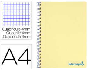 CUADERNO ESPIRAL LIDERPAPEL A4 WONDER TAPA PLASTICO 80H 90GR CUADRO 4MM CON MARGEN COLOR AMARILLO