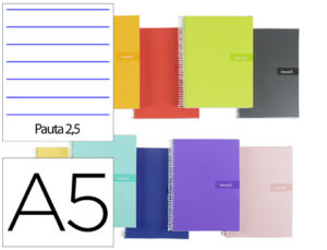 CUADERNO ESPIRAL LIDERPAPEL A5 CRAFTY TAPA FORRADA 80H 90 GR PAUTA ESTRECHA 2,5MM CON MARGEN COLORES SURTIDOS