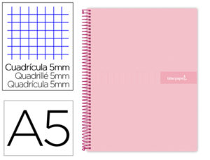 CUADERNO ESPIRAL LIDERPAPEL A5 MICRO CRAFTY TAPA FORRADA 120H 90 GR CUADRO 5MM 5 BANDAS6 TALADROS COLOR ROSA