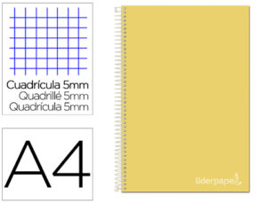 CUADERNO ESPIRAL LIDERPAPEL A4 MICRO JOLLY TAPA FORRADA 140H 75 GR CUADRO 5MM 5 BANDAS4 TALADROS COLOR AMARILLO