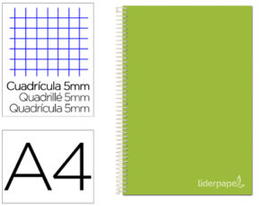 CUADERNO ESPIRAL LIDERPAPEL A4 MICRO JOLLY TAPA FORRADA 140H 75 GR CUADRO 5MM 5 BANDAS 4 TALADROS COLOR VERDE