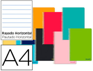 CUADERNO ESPIRAL LIDERPAPEL A4 MICRO JOLLY TAPA FORRADA 140H 75 GR HORIZONTAL 5 BANDAS4 TALADROS COLORES SURTIDOS