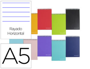 CUADERNO ESPIRAL LIDERPAPEL A5 MICRO WITTY TAPA DURA 140H 75GR HORIZONTAL 8MM 5 BANDAS 6 TALADROS COLORES SURTIDOS