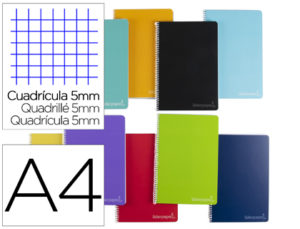 CUADERNO ESPIRAL LIDERPAPEL A4 MICRO WITTY TAPA DURA 140H 75GR CUADRO 5MM 5 BANDAS 4 TALADROS COLORES SURTIDOS