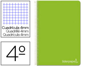 CUADERNO ESPIRAL LIDERPAPEL CUARTO WITTY TAPA DURA 80H 75GR CUADRO 4MM CON MARGEN COLOR VERDE