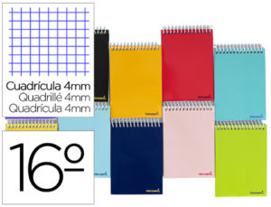 CUADERNO ESPIRAL LIDERPAPEL BOLSILLO DIECISEAVO APAISADO SMART TAPA BLANDA 80H 60GR CUADRO 4MM COLORES SURTIDOS