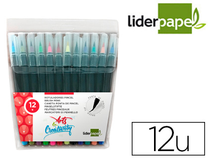 ROTULADOR LIDERPAPEL PUNTA PINCEL EXTRA SUAVE ESTUCHE 12 UNIDADES COLORES SURTIDOS