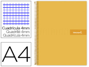 CUADERNO ESPIRAL LIDERPAPEL A4 CRAFTY TAPA FORRADA 80H 90 GR CUADRO 4MM CON MARGEN COLOR NARANJA