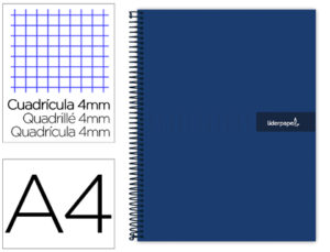 CUADERNO ESPIRAL LIDERPAPEL A4 CRAFTY TAPA FORRADA 80H 90 GR CUADRO 4MM CON MARGEN COLOR AZUL MARINO